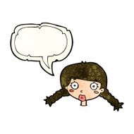 cartoon confused female face with speech bubble N4