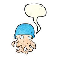 cartoon alien head wearing hat with speech bubble N4
