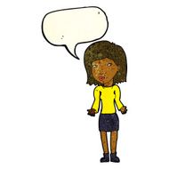 cartoon woman shrugging shoulders with speech bubble N124