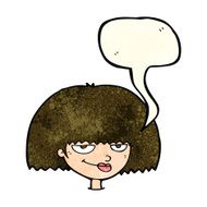 cartoon mean female face with speech bubble N4