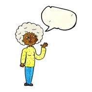 cartoon annoyed old woman waving with speech bubble N3