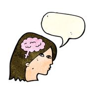 cartoon female head with brain symbol speech bubble N6