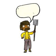 cartoon farmer with pitchfork speech bubble N3
