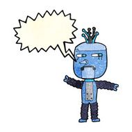 cartoon waving robot with speech bubble N5