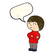 cartoon boy with folded arms speech bubble N5