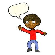 cartoon boy waving warning with speech bubble N3
