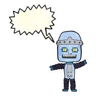 cartoon waving robot with speech bubble N6
