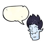 cartoon happy vampire head with speech bubble N4