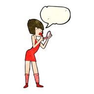 cartoon woman applying lipstick with speech bubble N2