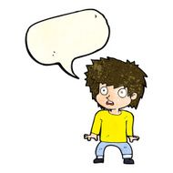 cartoon frightened boy with speech bubble N6