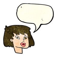 cartoon pretty female face with speech bubble N25