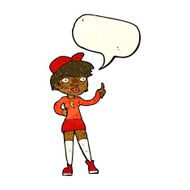 cartoon skater girl giving thumbs up symbol with speech bubble N3