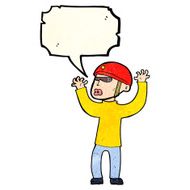 cartoon security man panicking with speech bubble N3