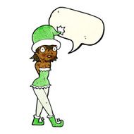 cartoon woman in christmas elf costume with speech bubble N3