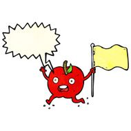 cartoon funny apple with flag speech bubble N2