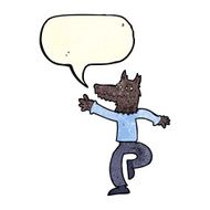 cartoon happy wolf man with speech bubble N3