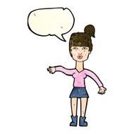 cartoon woman making dismissive gesture with speech bubble N5