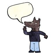 cartoon happy wolf man with speech bubble N4