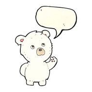 cartoon waving polar bear with speech bubble N13