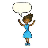 cartoon woman with raised arms speech bubble N3