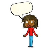 cartoon girl shrugging shoulders with speech bubble N8