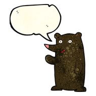 cartoon waving black bear with speech bubble N12