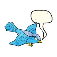 cartoon flying bird with speech bubble N4