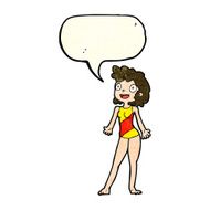 cartoon woman in swimming costume with speech bubble N4