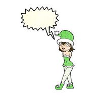 cartoon woman in christmas elf costume with speech bubble N4