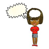 cartoon woman with folded arms imagining speech bubble N3