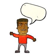 cartoon waving stressed man with speech bubble N3