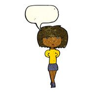 cartoon shy woman with speech bubble N15