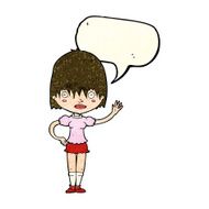cartoon waving woman with speech bubble N47