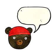 cartoon black bear cub wearing hat with speech bubble N2