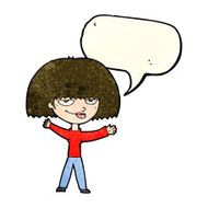 cartoon smug woman with speech bubble N5