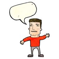 cartoon waving stressed man with speech bubble N4