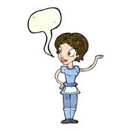 cartoon woman in maid costume with speech bubble N3