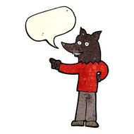 cartoon wolf man pointing with speech bubble N4