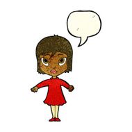 cartoon girl in dress with speech bubble N3