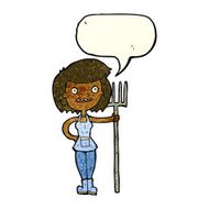 cartoon happy farmer girl with speech bubble N3