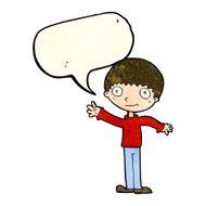 cartoon happy waving boy with speech bubble N5