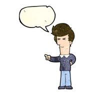 cartoon man pointing with speech bubble N49
