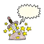cartoon magical sword in stone with speech bubble N2