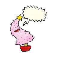 cartoon dancing christmas tree with speech bubble N6