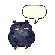 cartoon wise old owl with speech bubble N3