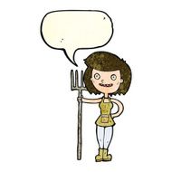 cartoon happy farmer girl with speech bubble N4
