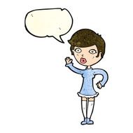 cartoon pretty woman waving with speech bubble N25