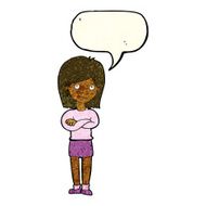 cartoon friendly girl rolling eyes with speech bubble N3