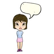 cartoon shy girl with speech bubble N3