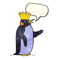 cartoon emperor penguin waving with speech bubble N2